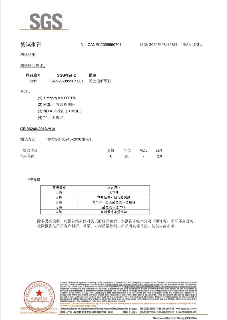 熔噴料氣味等級(jí)測(cè)試合格