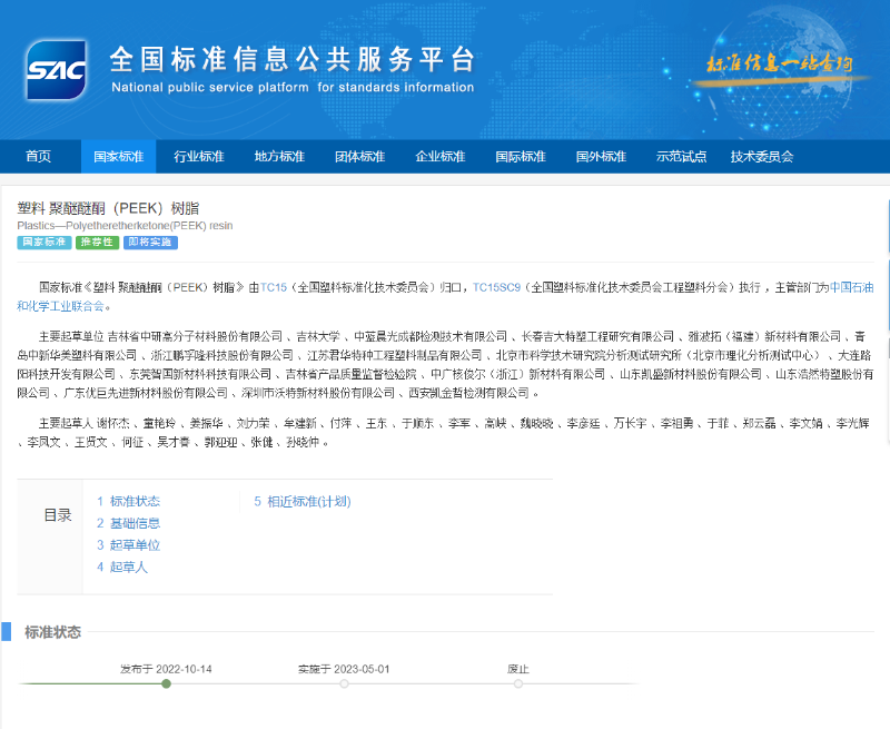 青島中新華美參與制定的“塑料 聚醚醚酮（PEEK）樹(shù)脂“國(guó)家標(biāo)準(zhǔn)批準(zhǔn)發(fā)布